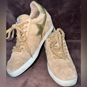 Vintage ASH women’s “Guepard Bis Beige” Virgin Leather Low Wedge Star Sneakers